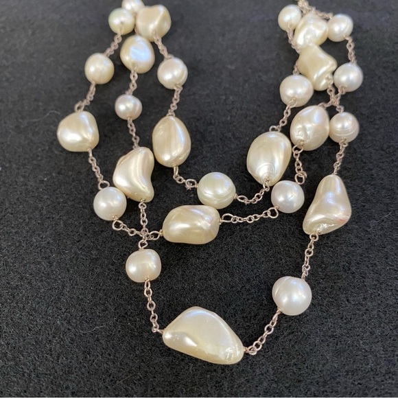 Natural Freshwater Pearl Necklace, Pearl three Strand Necklace - Picture 5 of 9